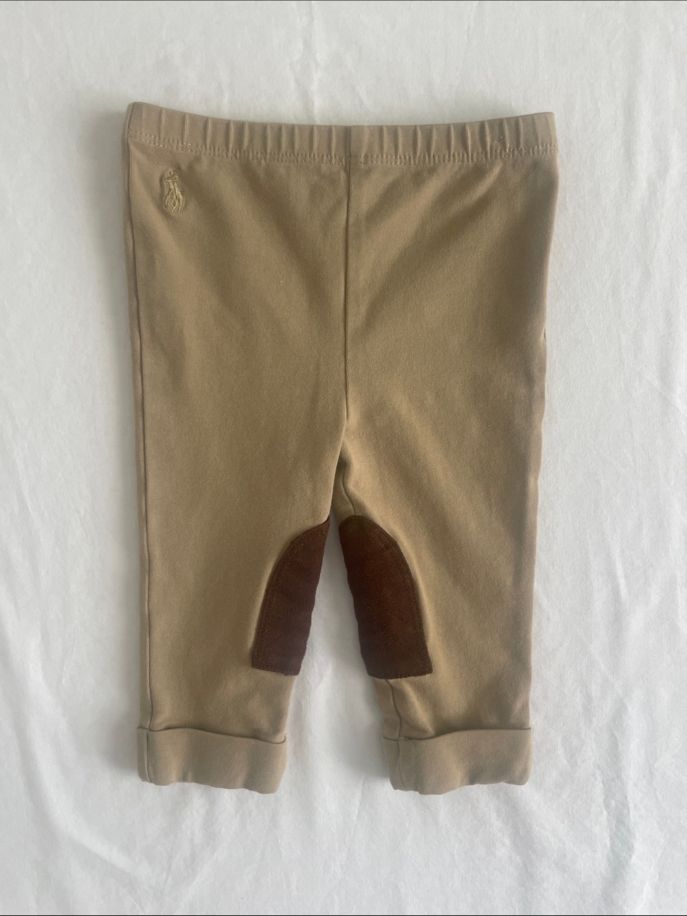 Ralph Lauren Beige Pull-On Bottoms with Brown Knee Patches 6-9M (GUC)